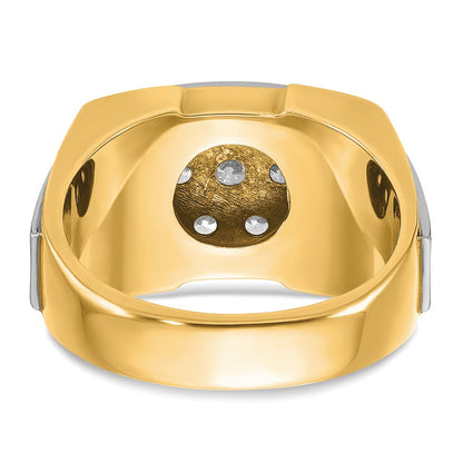 14K Zweifarbiges Gold Herren Poliert und Satiniert 1K Diamant Komplettring