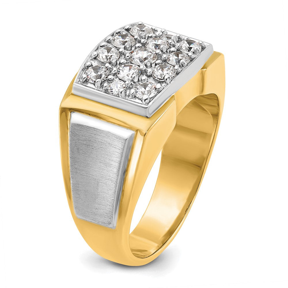 14K Zweifarbiges Gold Herren Poliert und Satiniert 1K Diamant Komplettring