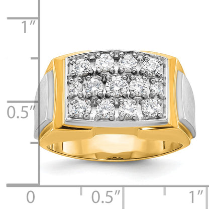 14K Zweifarbiges Gold Herren Poliert und Satiniert 1K Diamant Komplettring
