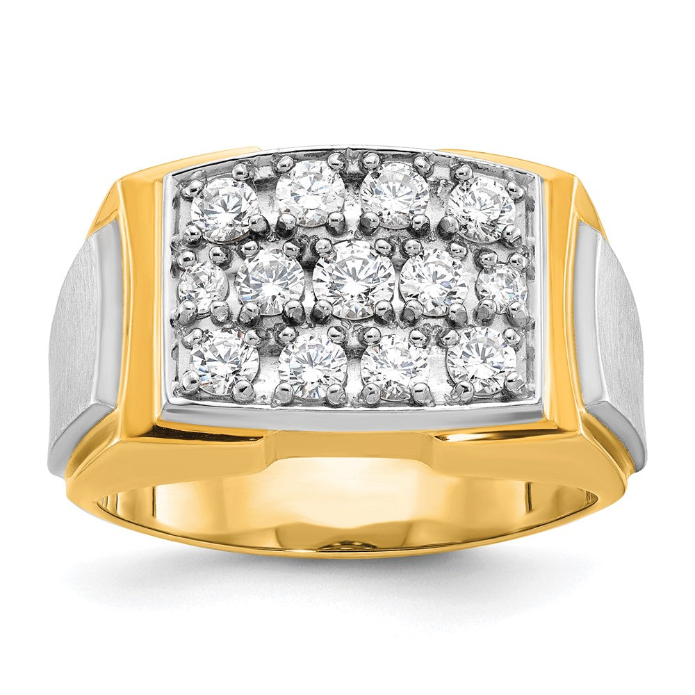 14K Zweifarbiges Gold Herren Poliert und Satiniert 1K Diamant Komplettring