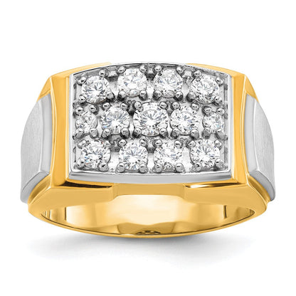 14K Zweifarbiges Gold Herren Poliert und Satiniert 1K Diamant Komplettring