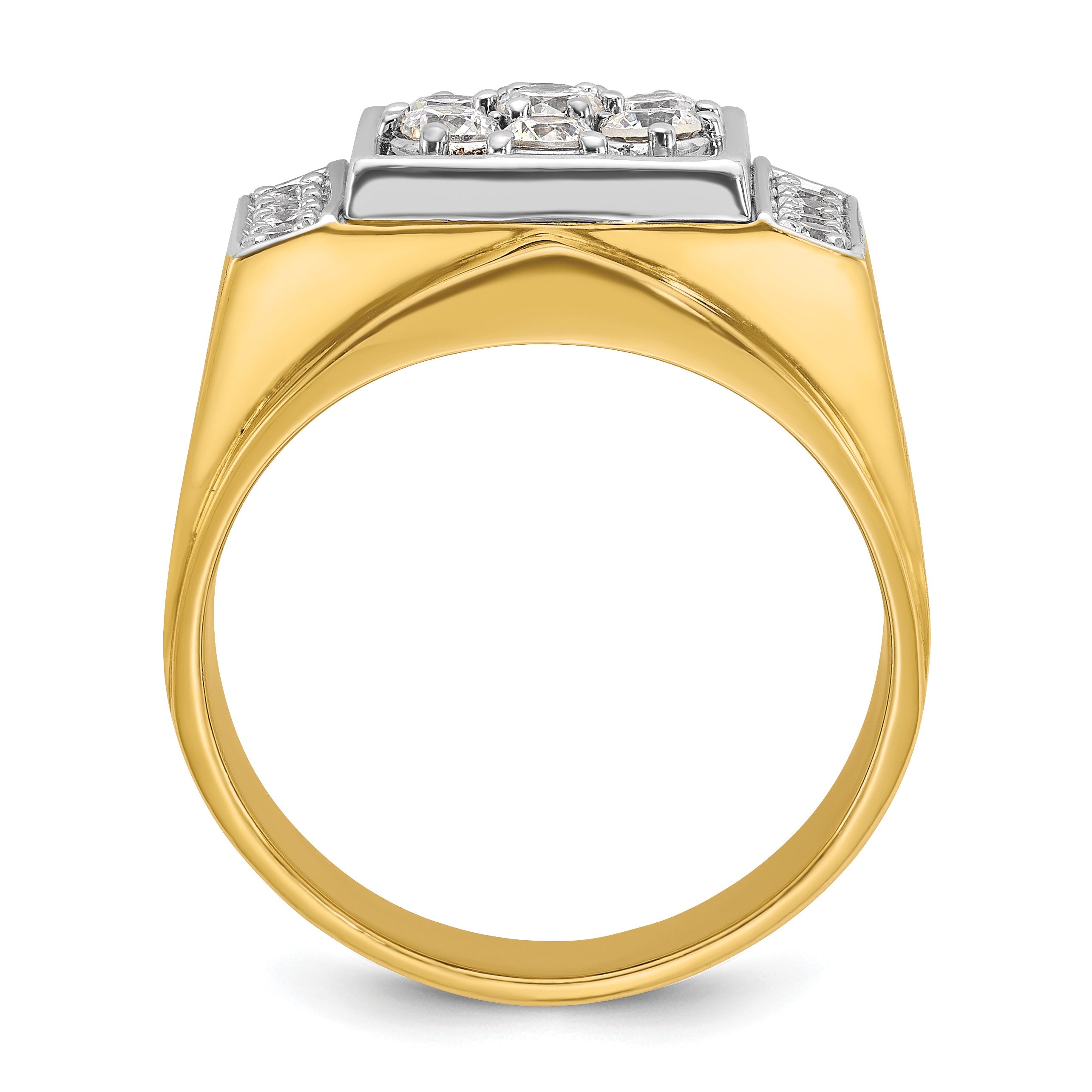14K Bicolor-Gold Herren-Ring mit poliertem und mattiertem Finish und 1K Diamant, komplett besetzt