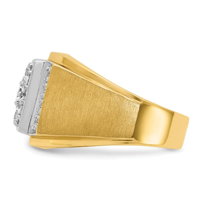 14K Bicolor-Gold Herren-Ring mit poliertem und mattiertem Finish und 1K Diamant, komplett besetzt