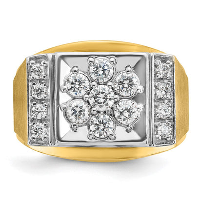 14K Bicolor-Gold Herren-Ring mit poliertem und mattiertem Finish und 1K Diamant, komplett besetzt