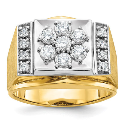 14K Bicolor-Gold Herren-Ring mit poliertem und mattiertem Finish und 1K Diamant, komplett besetzt