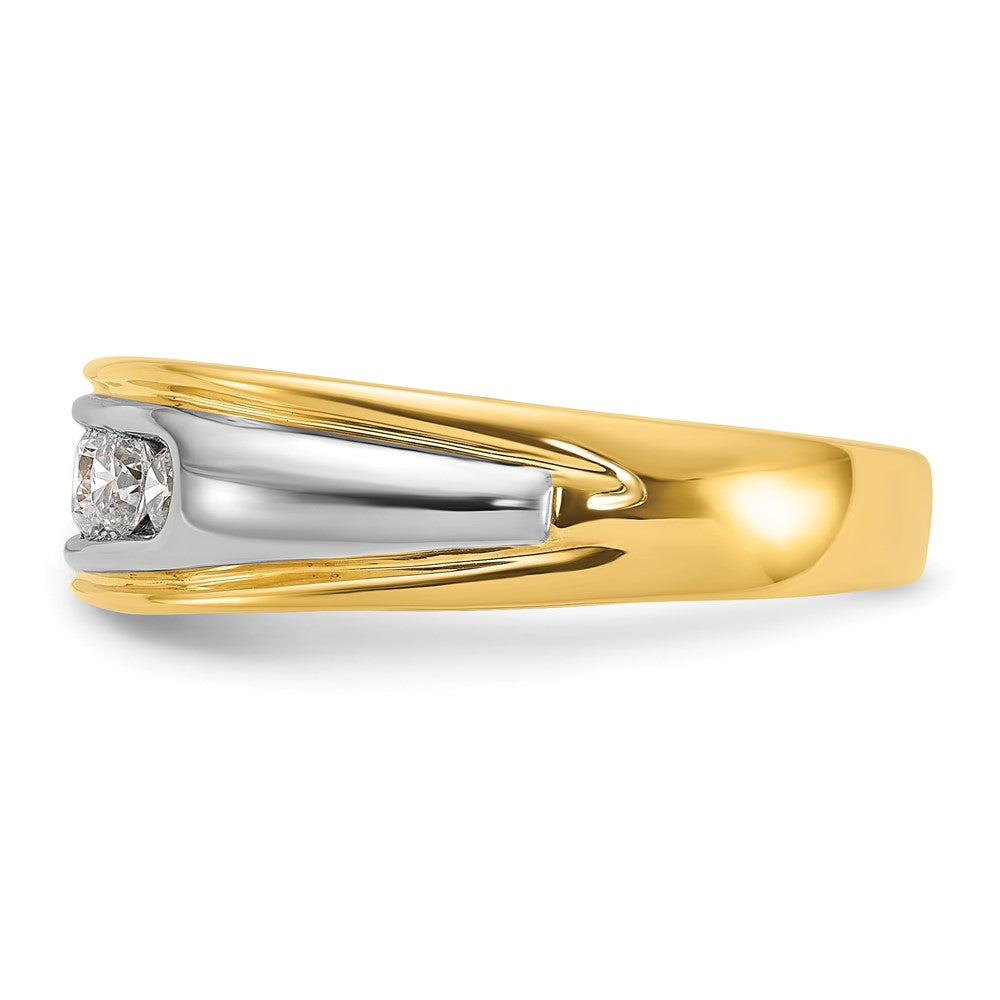 14K Bicolor Herrenring mit 0,5 ct. Labor-Diamant, VS/SI+ G+, poliert und geriffelt