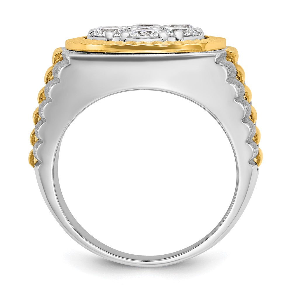 14K Bicolor Ring mit 2 ct. Labor-gezüchteten Diamanten VS/SI+ G+, gerippt, Cluster, Herren