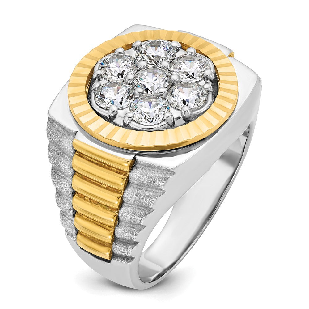 14K Bicolor Ring mit 2 ct. Labor-gezüchteten Diamanten VS/SI+ G+, gerippt, Cluster, Herren