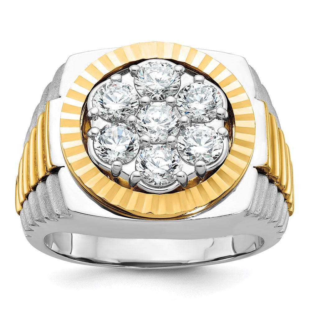 14K Bicolor Ring mit 2 ct. Labor-gezüchteten Diamanten VS/SI+ G+, gerippt, Cluster, Herren