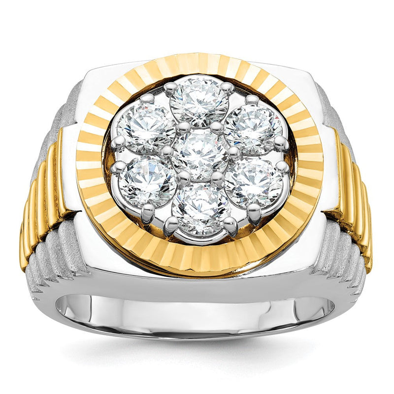 14ktt Bicolor Gold Ibgoodman Herren Poliert Satiniert & Diamantiert Rund Cluster Ring Mtg