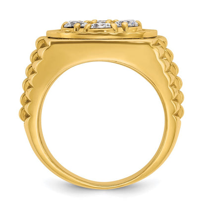 14K Gelbgold Herren-Ring, poliert und satiniert, mit 2K Diamant, komplett