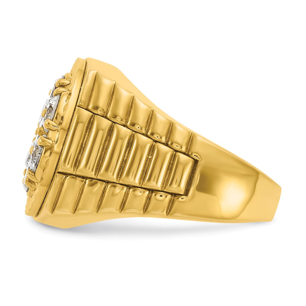 14K Gelbgold Ring für Herren mit 2 ct. Diamant VS/SI+ G+ aus dem Labor, geripptes Cluster-Design