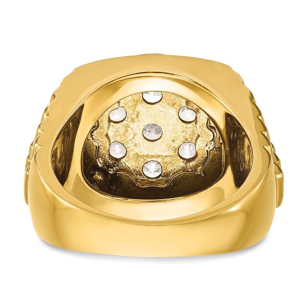 14K Gelbgold Ring für Herren mit 2 ct. Diamant VS/SI+ G+ aus dem Labor, geripptes Cluster-Design