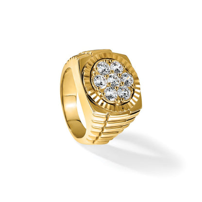 14K Gelbgold Herren-Ring, poliert und satiniert, mit 2K Diamant, komplett