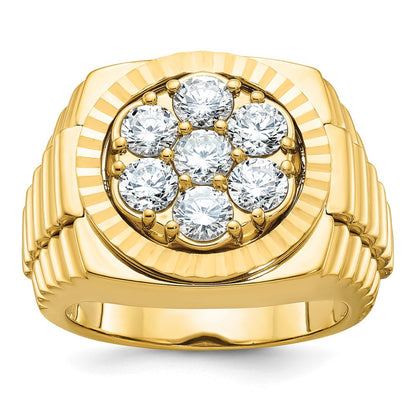 14K Gelbgold Ring für Herren mit 2 ct. Diamant VS/SI+ G+ aus dem Labor, geripptes Cluster-Design
