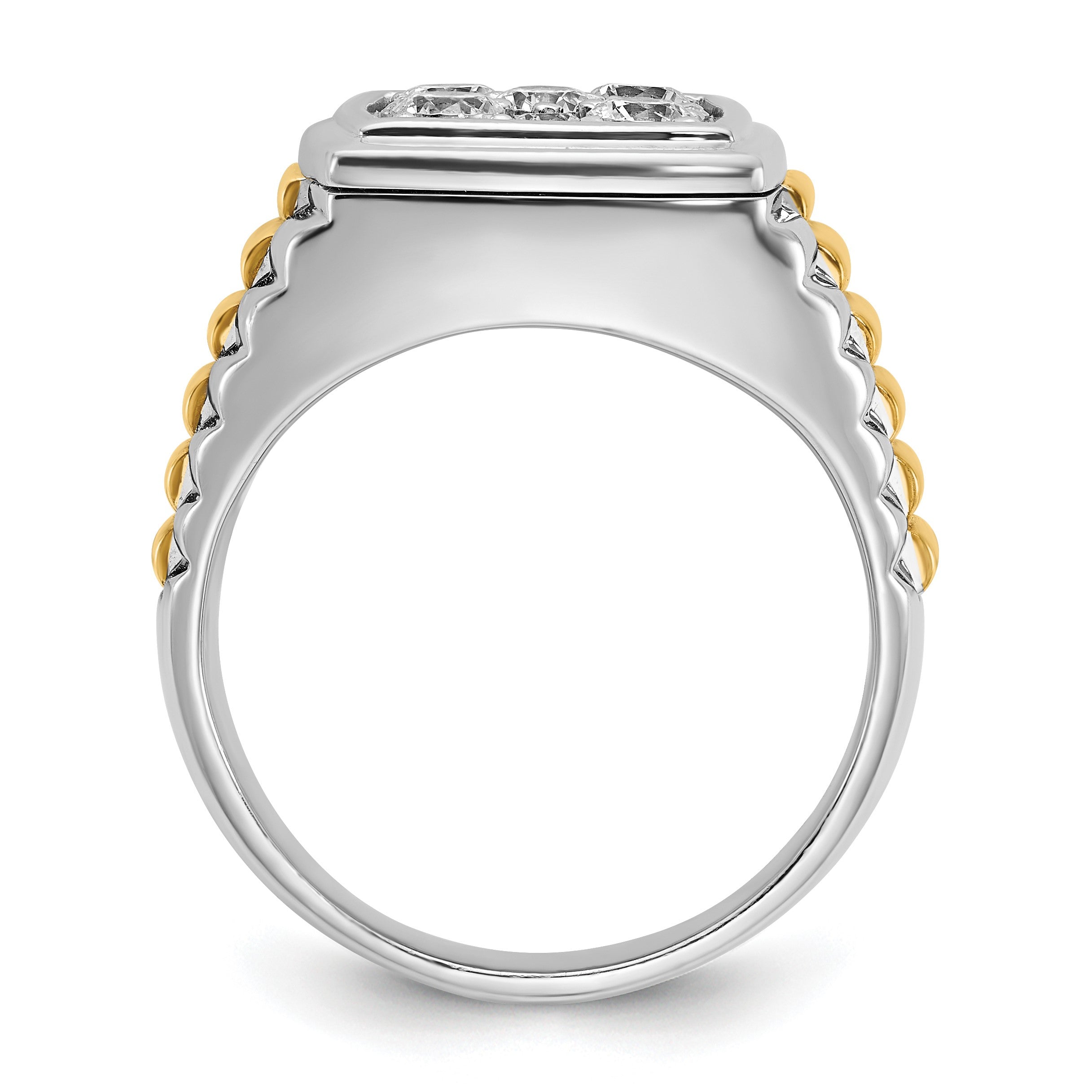 14K Bicolor-Gold Herren-Ring mit Diamant-Cluster, 1K, komplett
