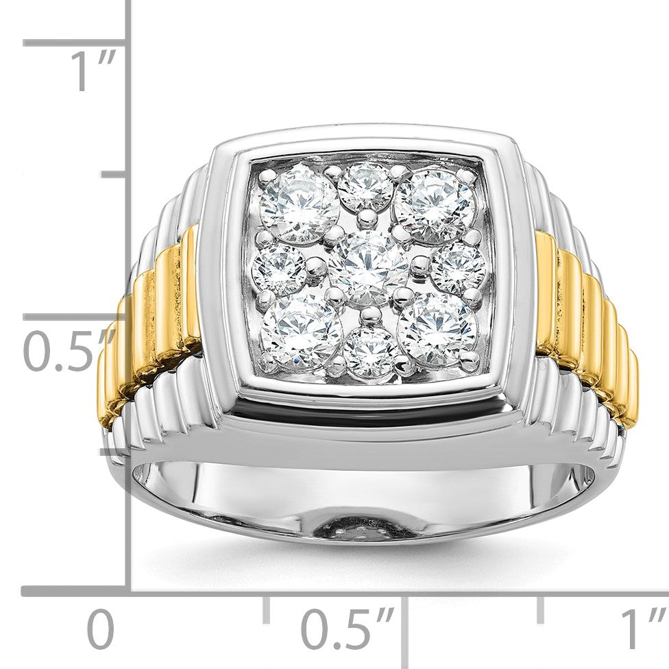 14K Bicolor-Gold Herren-Ring mit Diamant-Cluster, 1K, komplett