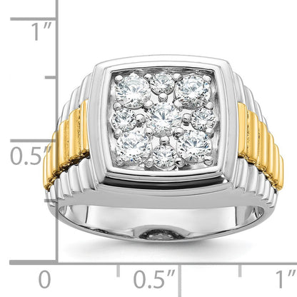 14K Bicolor-Gold Herren-Ring mit Diamant-Cluster, 1K, komplett