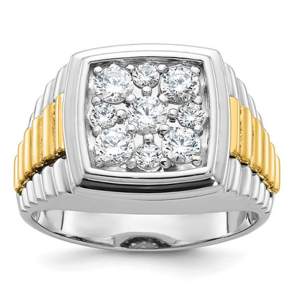 14K Zweifarbiger (Two-Tone) Ring mit 1 ct. im Labor gezüchteten Diamanten VS/SI+ G+, poliert und satiniert, Cluster, Herren