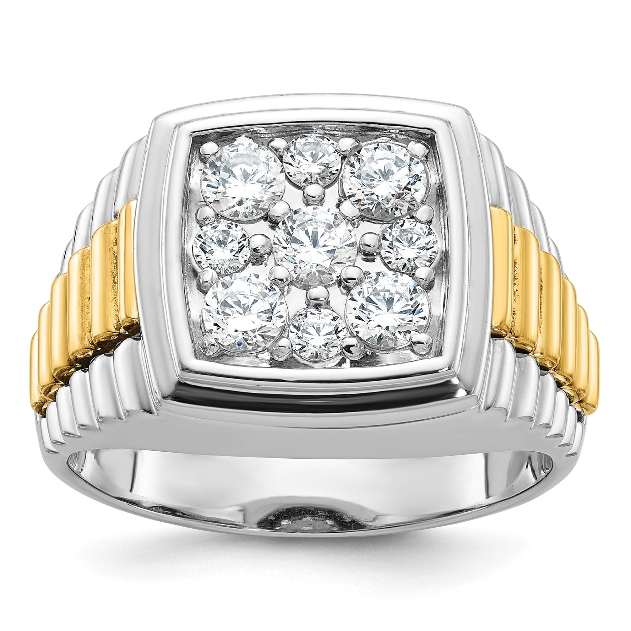 14K Bicolor-Gold Herren-Ring mit Diamant-Cluster, 1K, komplett