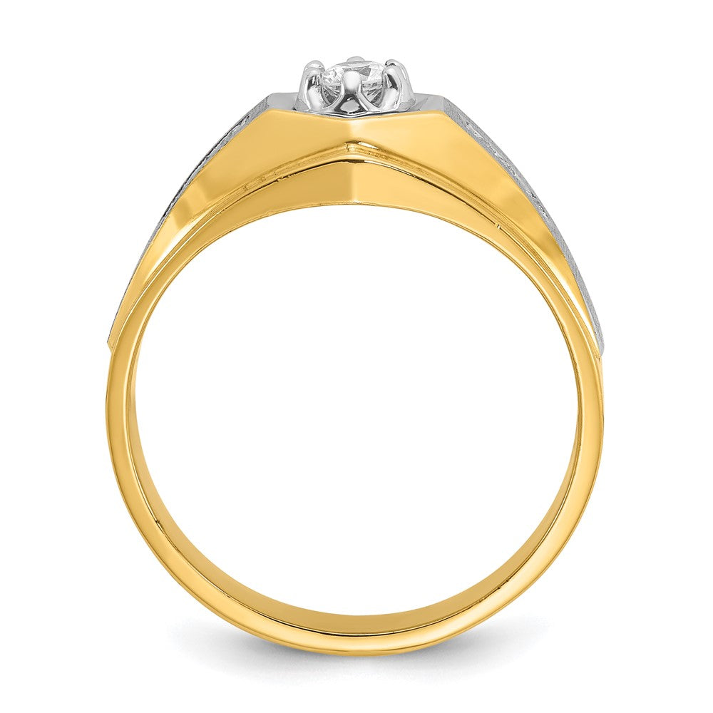 14K Gelbgold Herren-Ring, poliert und satiniert, mit 0,33K Diamant, komplett besetzt