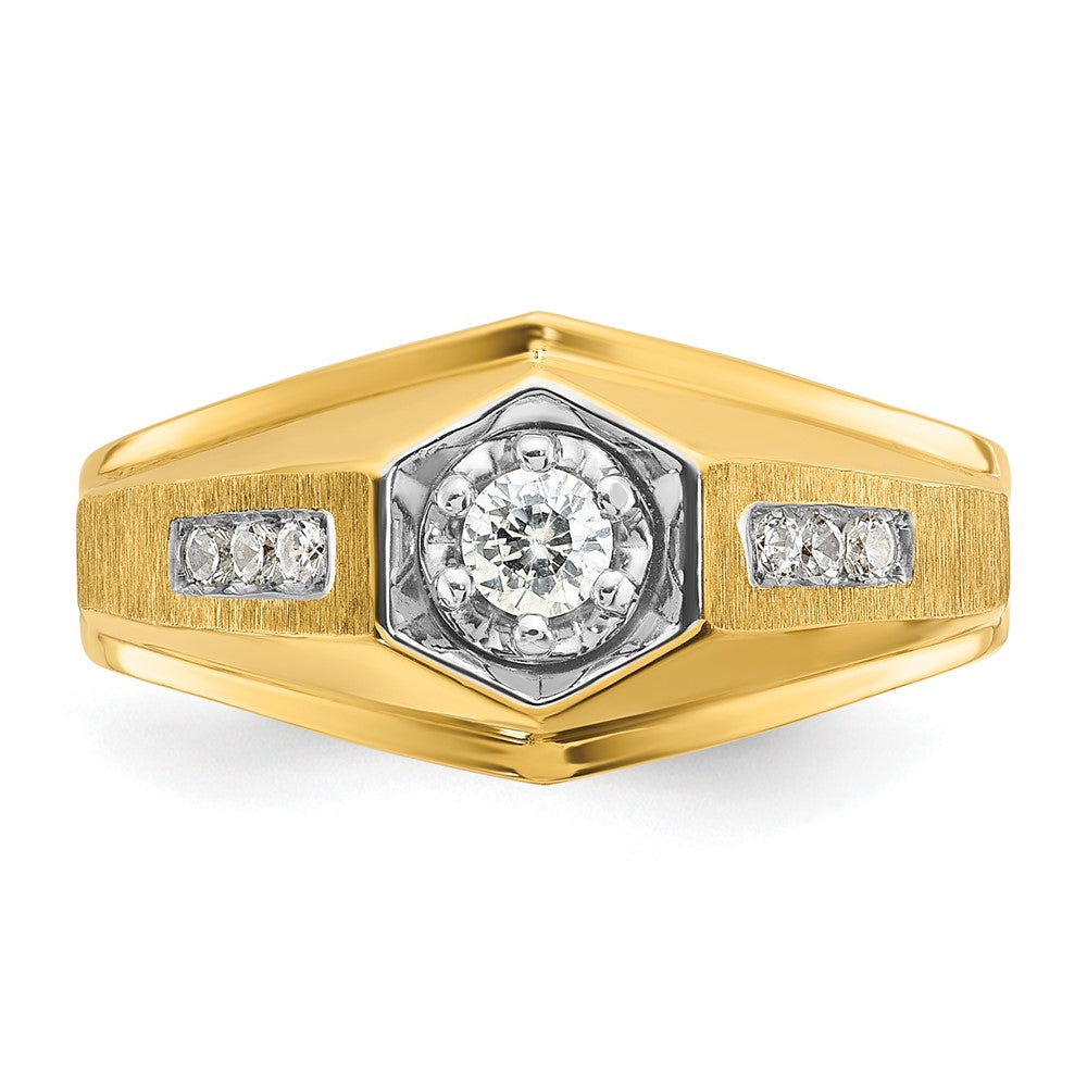 14K Gelbgold Herren-Ring, poliert und satiniert, mit 0,33K Diamant, komplett besetzt