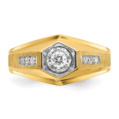 14K Gelbgold Herren-Ring, poliert und satiniert, mit 0,33K Diamant, komplett besetzt
