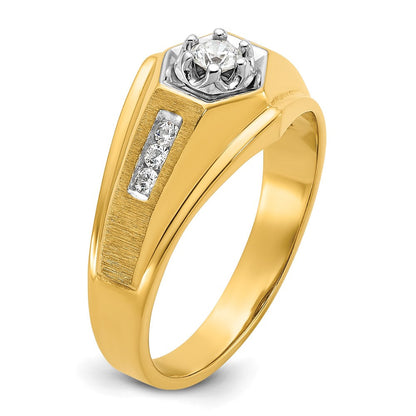 14K Gelbgold Herren-Ring, poliert und satiniert, mit 0,33K Diamant, komplett besetzt