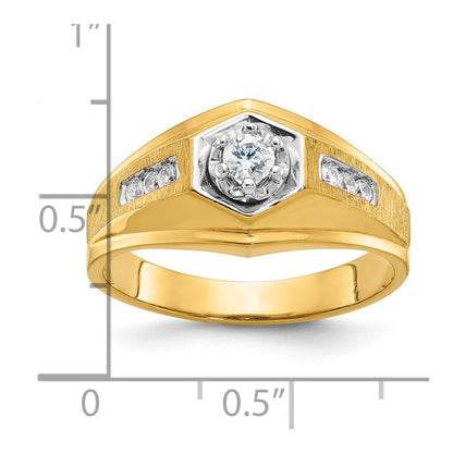 14K Gelbgold Herren-Ring, poliert und satiniert, mit 0,33K Diamant, komplett besetzt