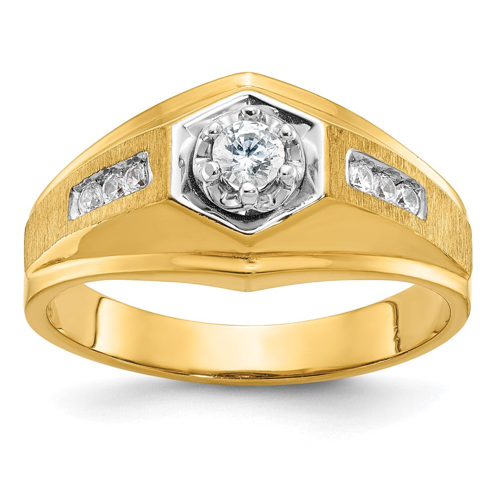 14K Gelbgold Herren-Ring, poliert und satiniert, mit 0,33K Diamant, komplett besetzt