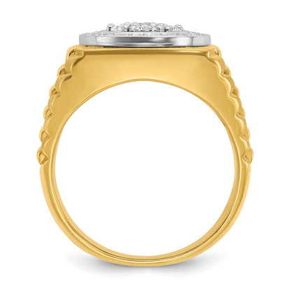 14K Bicolor Ring für Herren mit 1 ct. im Labor gezüchteten Diamanten, VS/SI+ G+, satiniert und strukturiert, Cluster-Design