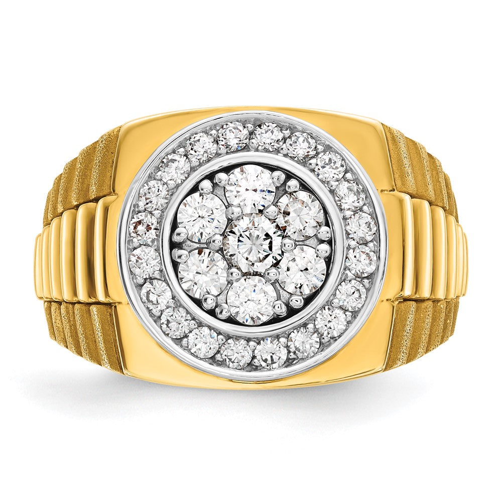 14K Bicolor Ring für Herren mit 1 ct. im Labor gezüchteten Diamanten, VS/SI+ G+, satiniert und strukturiert, Cluster-Design
