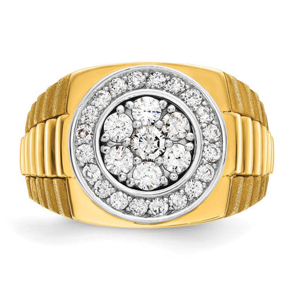 14K Bicolor Ring für Herren mit 1 ct. im Labor gezüchteten Diamanten, VS/SI+ G+, satiniert und strukturiert, Cluster-Design