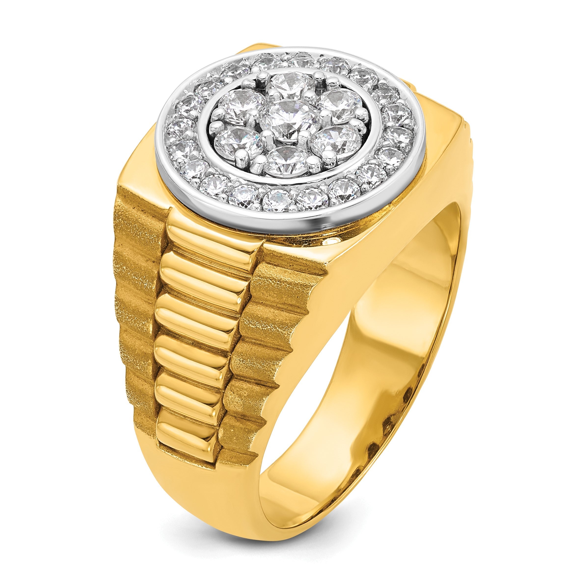 14K Zweifarbiges Gold Herren-Diamantring mit 1K, komplett besetzt