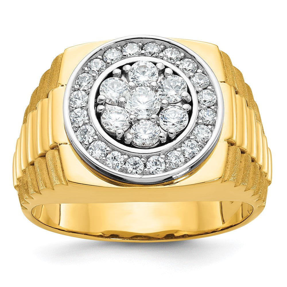 14K Bicolor Ring für Herren mit 1 ct. im Labor gezüchteten Diamanten, VS/SI+ G+, satiniert und strukturiert, Cluster-Design