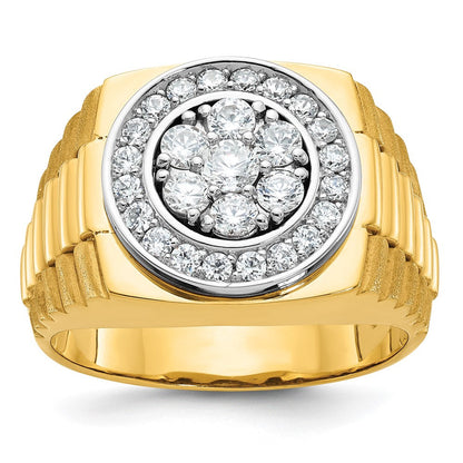14K Bicolor Ring für Herren mit 1 ct. im Labor gezüchteten Diamanten, VS/SI+ G+, satiniert und strukturiert, Cluster-Design