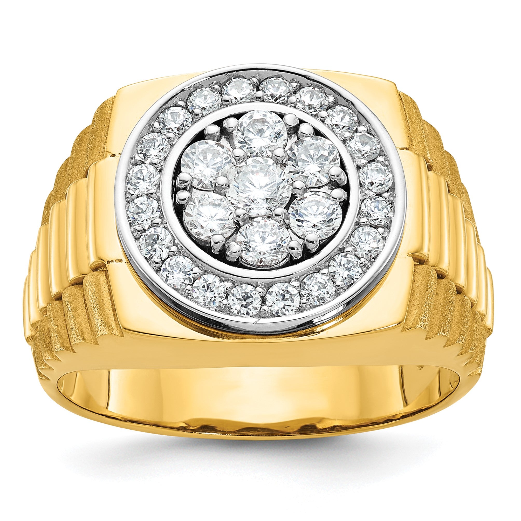 14K Zweifarbiges Gold Herren-Diamantring mit 1K, komplett besetzt