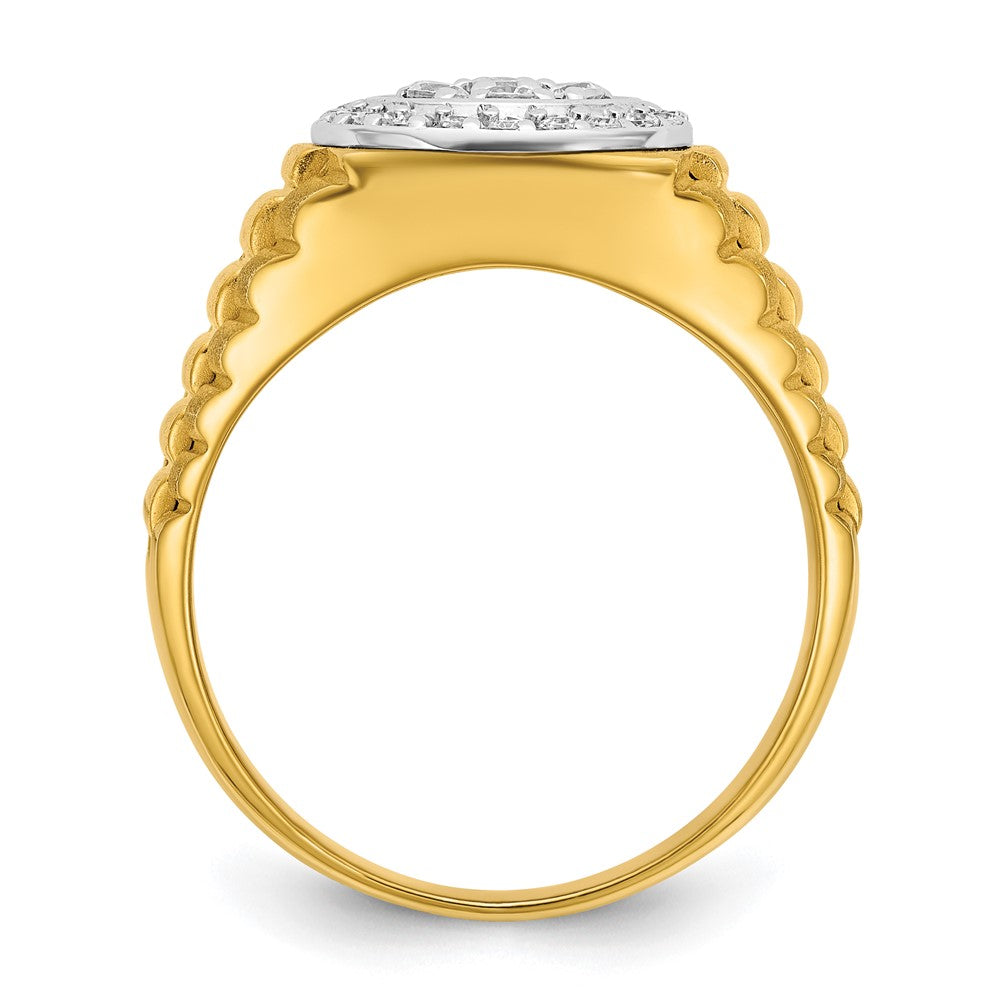 14K Bicolor Herren-Cluster-Ring mit 0,5 ct. Labor gezüchteten Diamanten, rund, VS/SI+ G+, poliert, satiniert und gerippt