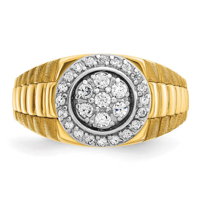 14K Bicolor Herren-Cluster-Ring mit 0,5 ct. Labor gezüchteten Diamanten, rund, VS/SI+ G+, poliert, satiniert und gerippt