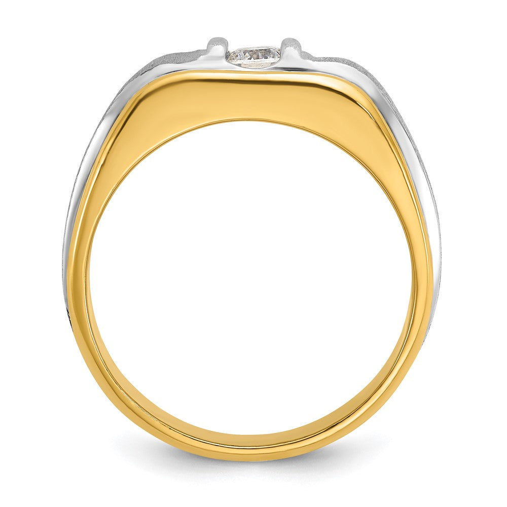 14K Bicolor Gold Herren-Ring, poliert und satiniert, mit 0,25K Diamanten, komplett besetzt