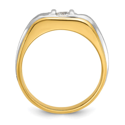 14K Bicolor Gold Herren-Ring, poliert und satiniert, mit 0,25K Diamanten, komplett besetzt