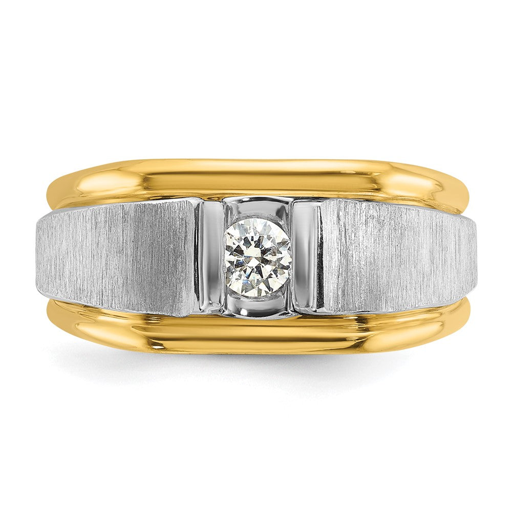 14K Bicolor Gold Herren-Ring, poliert und satiniert, mit 0,25K Diamanten, komplett besetzt