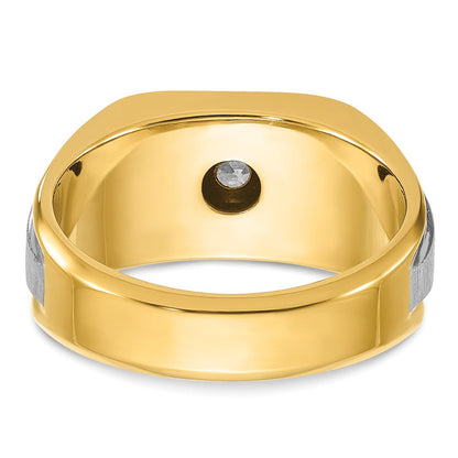 14K Bicolor Gold Herren-Ring, poliert und satiniert, mit 0,25K Diamanten, komplett besetzt