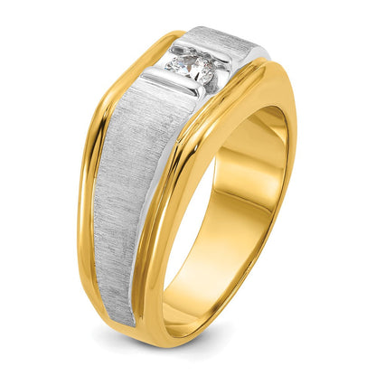 14K Bicolor Gold Herren-Ring, poliert und satiniert, mit 0,25K Diamanten, komplett besetzt