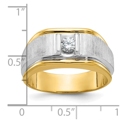 14K Bicolor Gold Herren-Ring, poliert und satiniert, mit 0,25K Diamanten, komplett besetzt