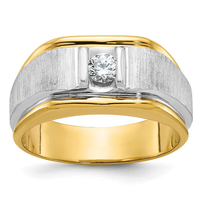 14K Bicolor Gold Herren-Ring, poliert und satiniert, mit 0,25K Diamanten, komplett besetzt