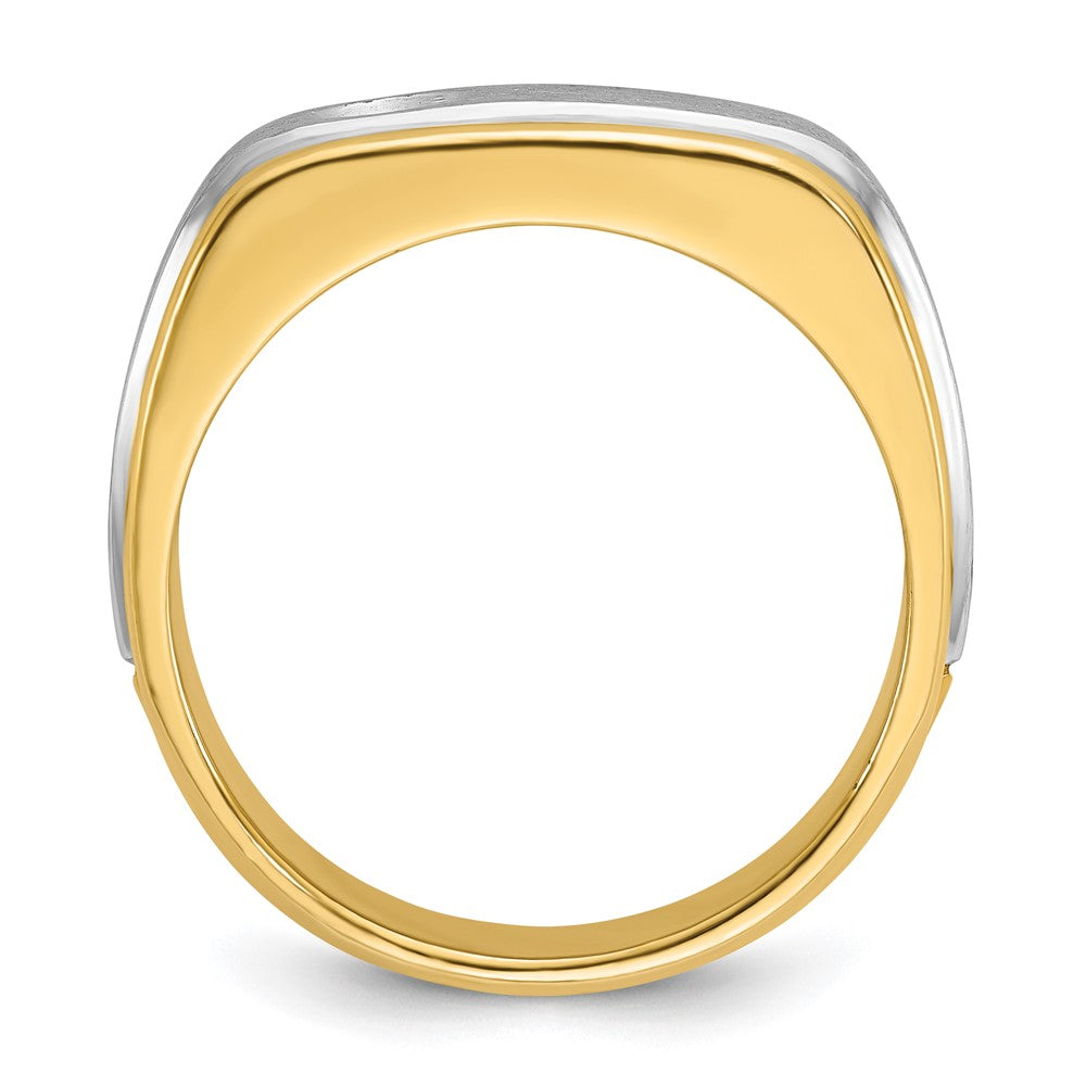 14K Zweifarbiges Gold Herren Poliert und Satiniert 0,25K Diamant Komplettring