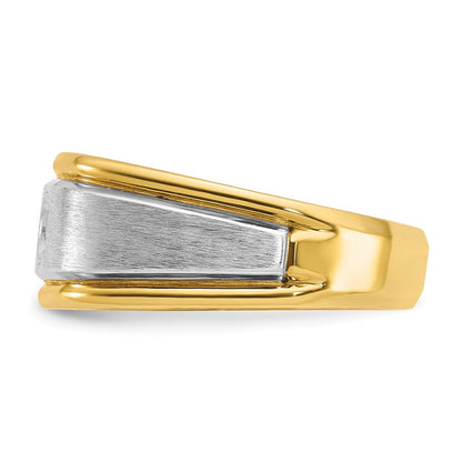 14K Zweifarbiges Gold Herren Poliert und Satiniert 0,25K Diamant Komplettring