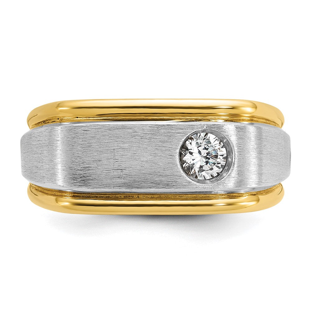 14K Zweifarbiges Gold Herren Poliert und Satiniert 0,25K Diamant Komplettring