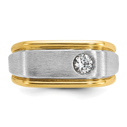 14K Zweifarbiges Gold Herren Poliert und Satiniert 0,25K Diamant Komplettring
